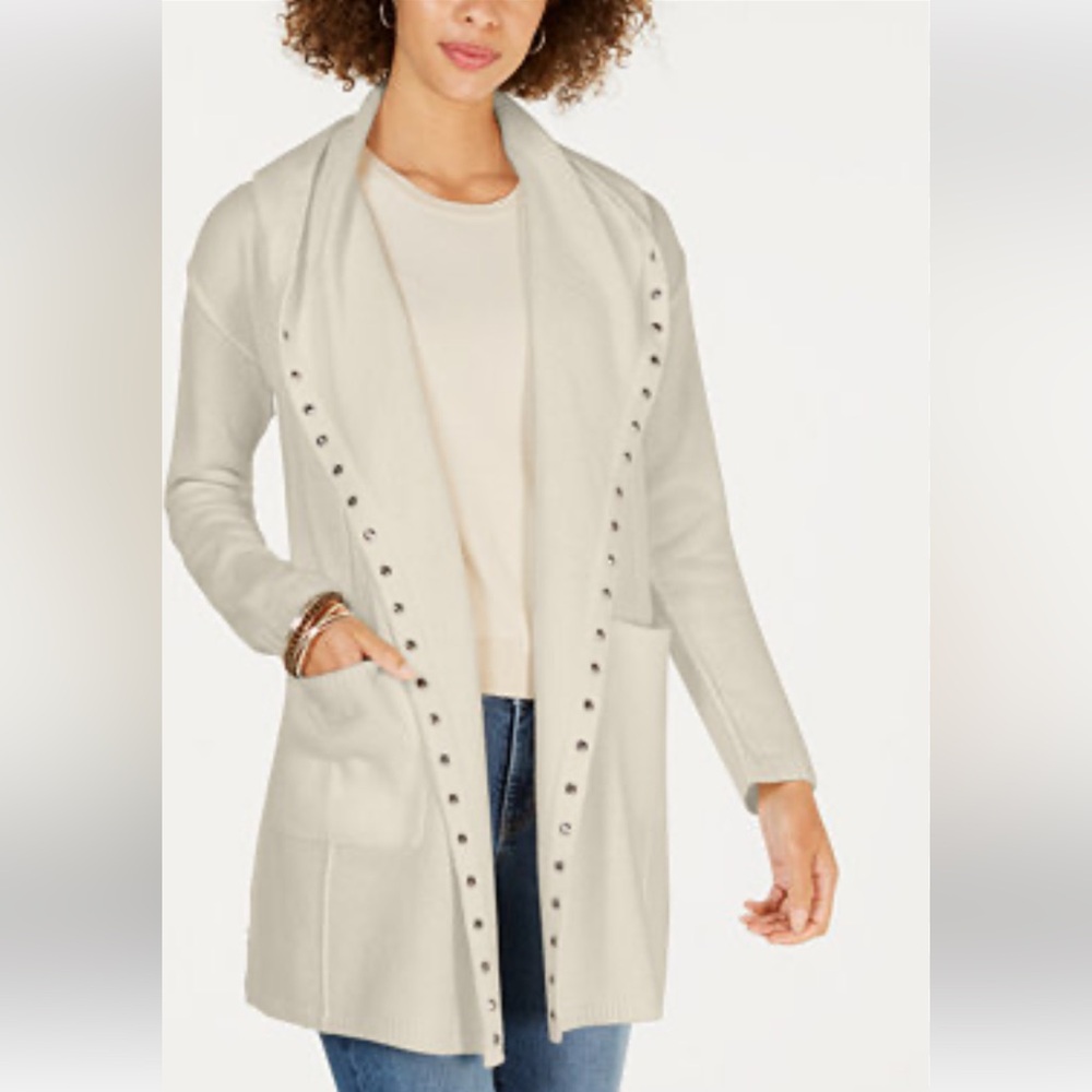 STYLE & CO Tan Hooded Studded Trim Pockets Cardigan Sweater PXL NWOT